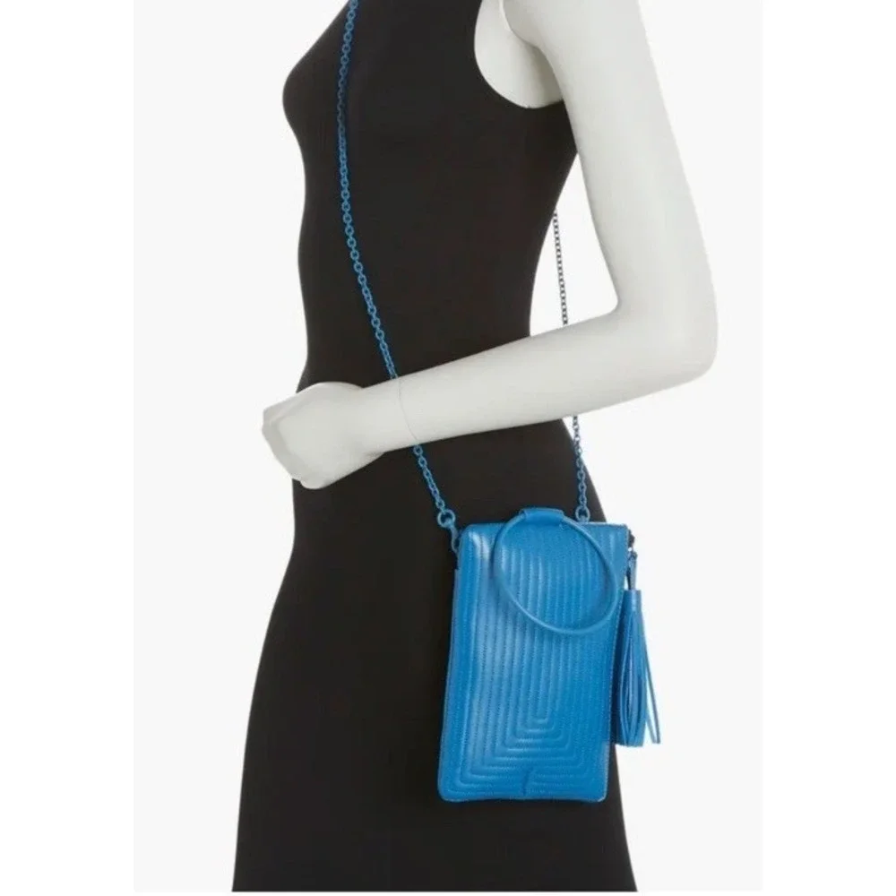 THACKER‎ Nolita Cobalt Blue Leather Purse Crossbody Ring Tassel Chain Quilt NWOT